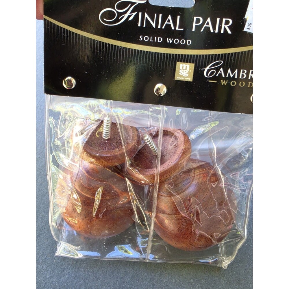 Solid Wood Finials  Ball Shaped Cambria  Medium Brown  New/Sealed
